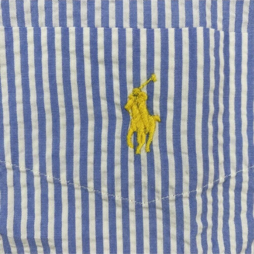 PRL Seersucker Blue Striped Short Sleeve Shirt Mens Large Tall Polo Ralph Lauren - Picture 6 of 11